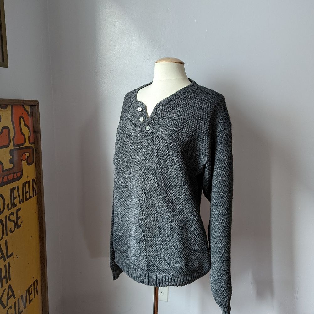 Vintage Gray Knit Henley Sweater Size M